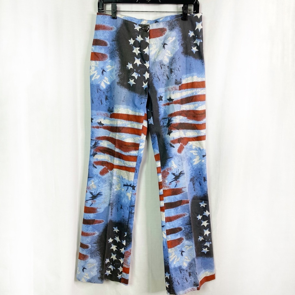 Vintage Blue Tie Dye USA Flag Glitter Flare Pants